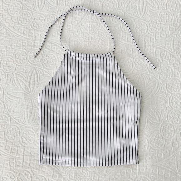 Kortni‎ Jean High-Neck Tankini Halter Swim Suit Top, Stripes - Picture 1 of 4